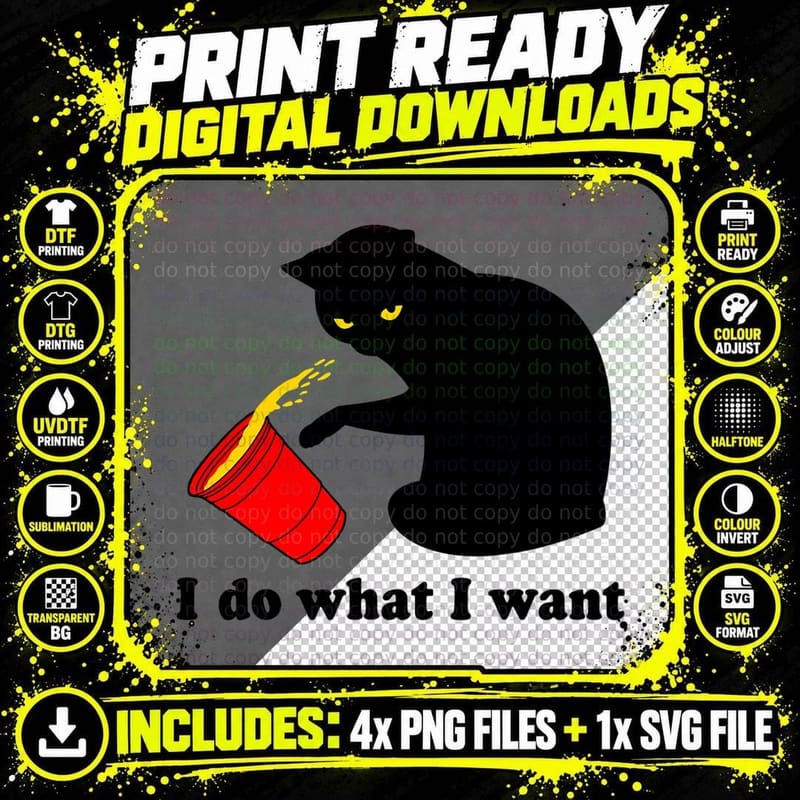 Do What I Want Black Cat Red Cup Funny Graphic T-Shirt Png SVG Digital Bundle