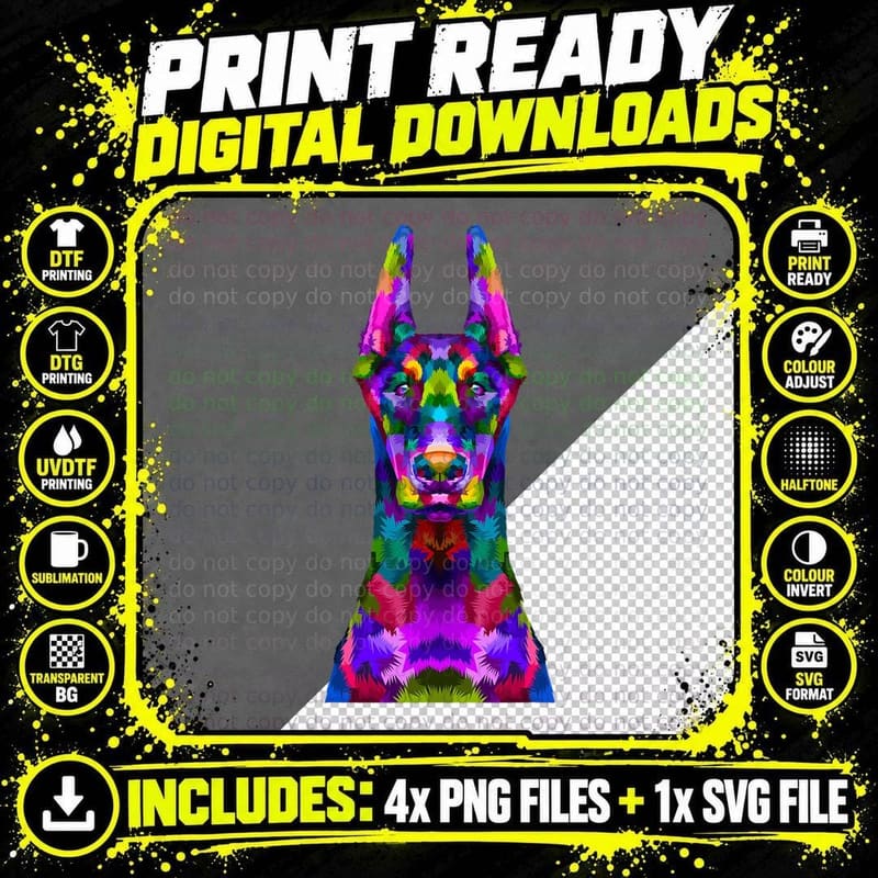 Dobie Doberman Pop Art Portrait for Dog Owners T-Shirt Png SVG Digital Bundle