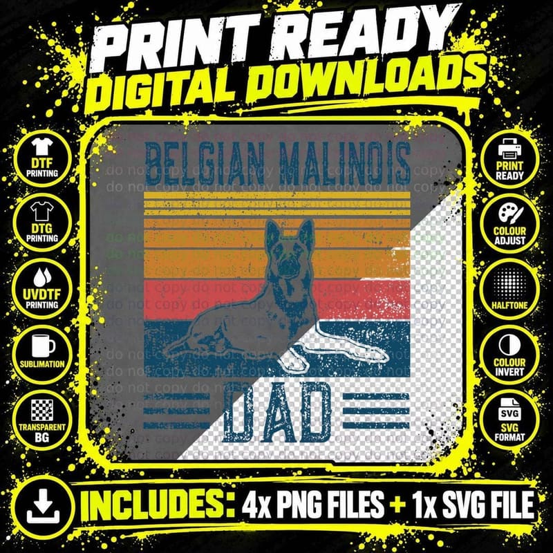 Dog Belgian Shepherd Papa - Vintage Belgian Malinois Dad Png SVG Digital Bundle