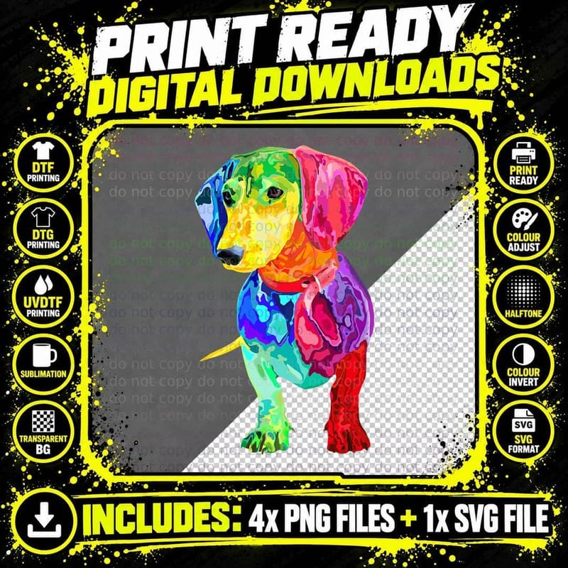 Dog Lover Gifts Dachshund for Colorful Wiener Dog Men Png SVG Digital Bundle