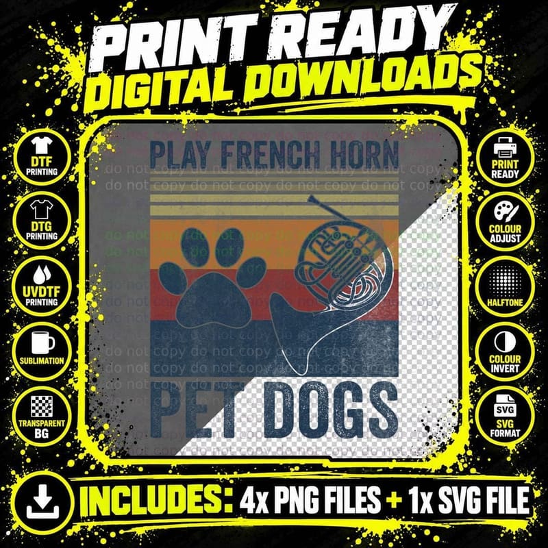 Dog Lover and French Horn Player - Pet Dogs Play French Png SVG Digital Bundle