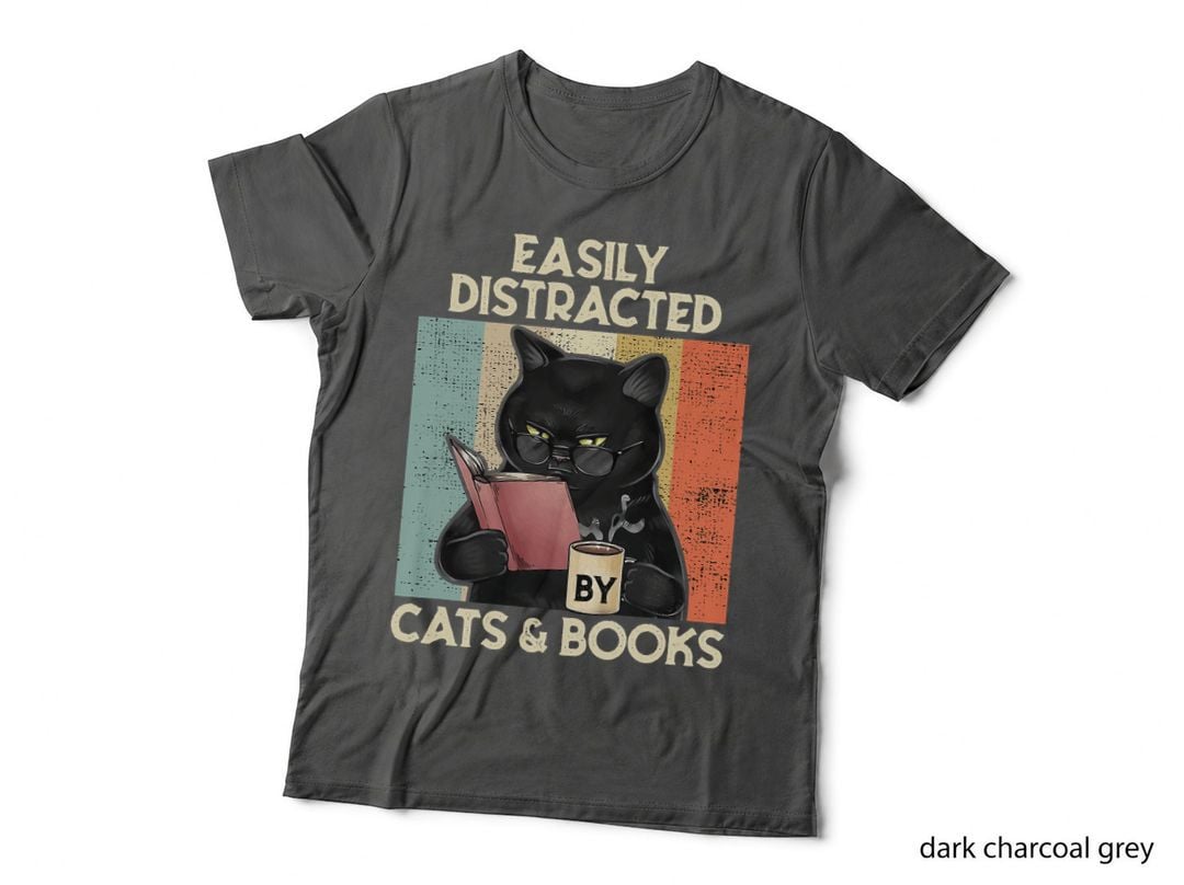 Easily Distracted by Cats and Books for Cat Lovers T-Shirt