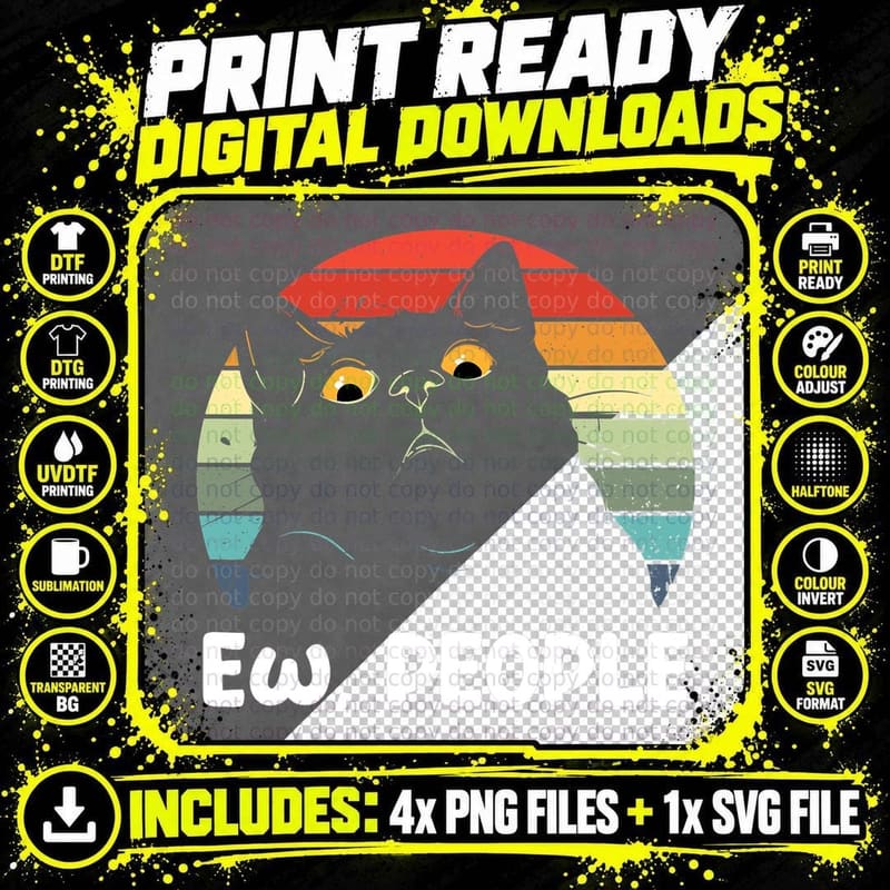 Ew People Funny Black Cat Lover for Women Men Fun Cat Png SVG Digital Bundle