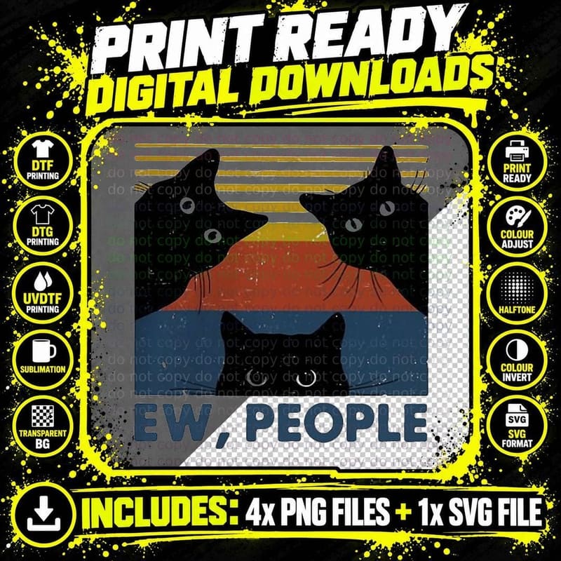 Ew People Retro Cat Funny Vintage Introvert T-Shirt Png SVG Digital Bundle