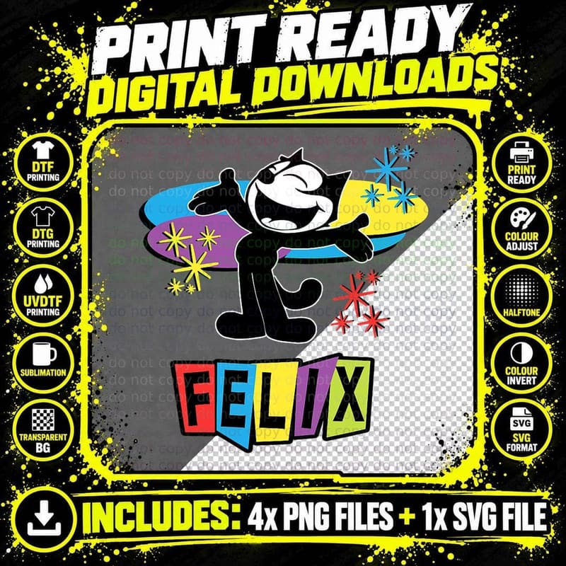 Felix Cat Comics Retro Futurist TV in Joyful Happy Png SVG Digital Bundle