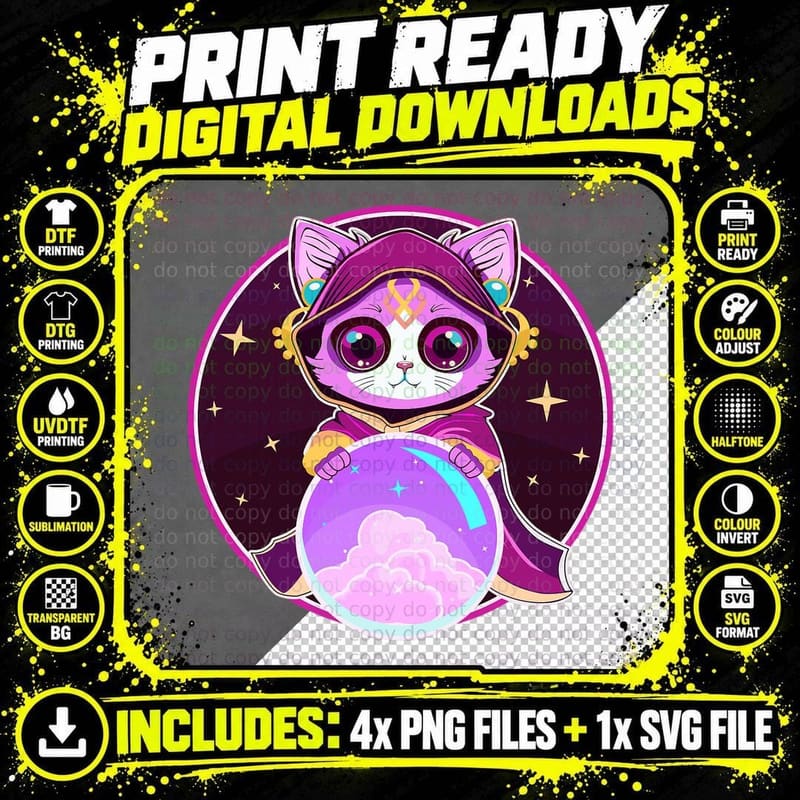 Fortune Teller Cat T-Shirt Png SVG Digital Bundle