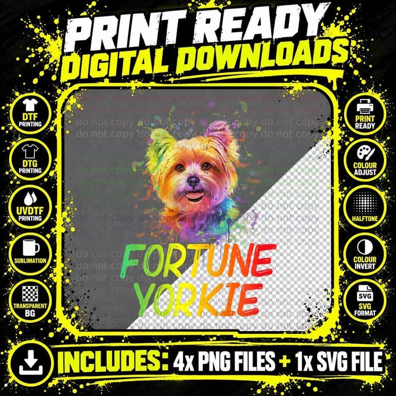 Fortune Yorkie Funny Yorkshire Terrier Humor Toy Size Png SVG Digital Bundle