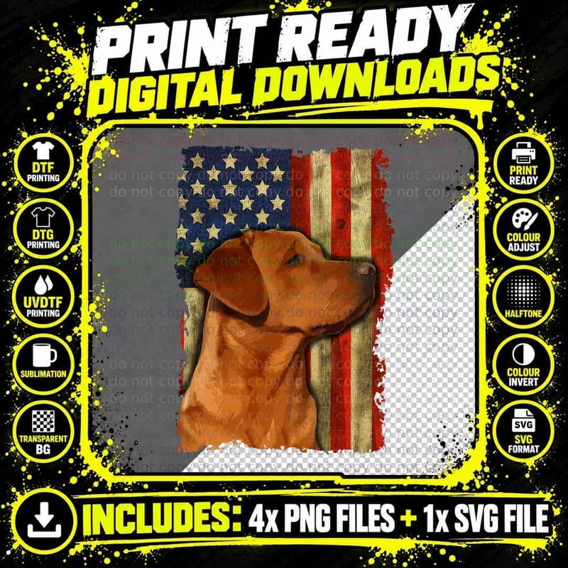 Foxred Labrador Retriever US Flag Fox Red Labrador Dog Png SVG Digital Bundle