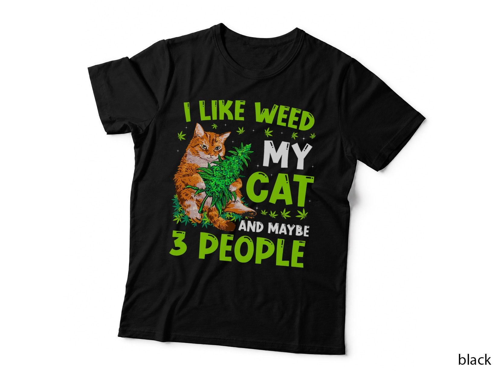 Fun 420 Cannabis Marijuana I Like Weed My Cat Maybe 3 People T-Shirt