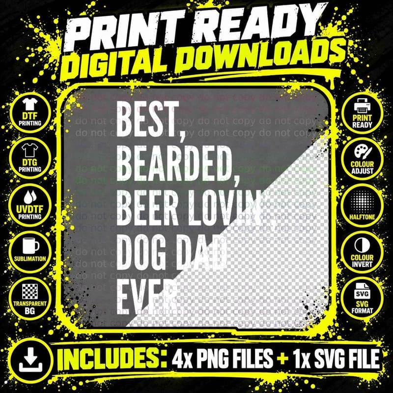 Funny Bearded Beer Lover Dog Owner Dad Gift for Father Png SVG Digital Bundle