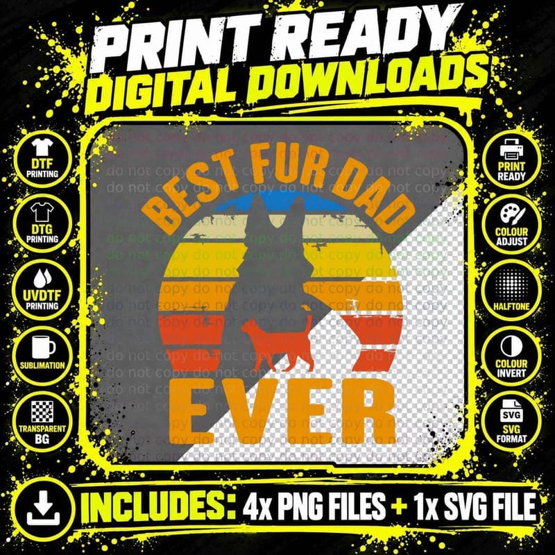 Funny Best Fur Dad Ever Vintage Dog Cat Owner Fathers Png SVG Digital Bundle