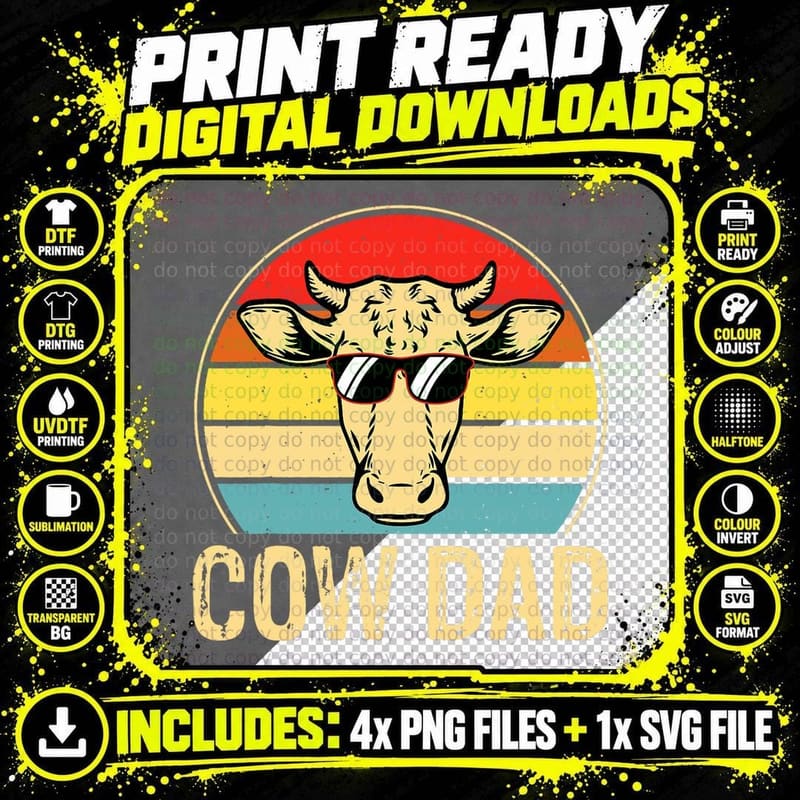 Funny Cow Dad for Lover Cowboy Farmer Cows Moo Fathers Png SVG Digital Bundle