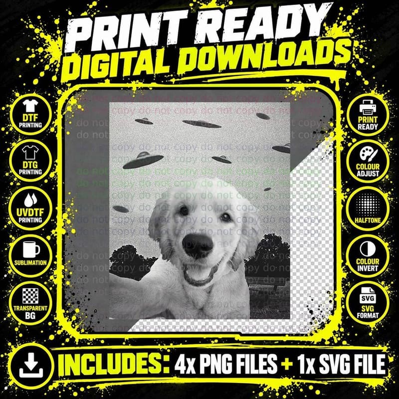 Funny Dog Selfie Alien UFO Dog T-Shirt Png SVG Digital Bundle