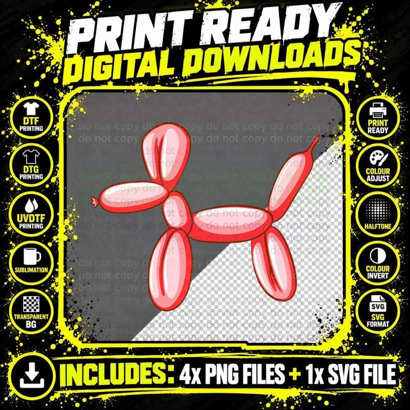 Funny Dog Simple, Balloon Design T-Shirt Png SVG Digital Bundle