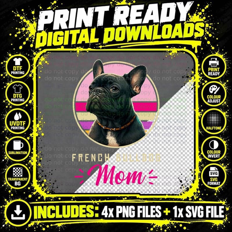 Funny French Bulldog Retro Outfits Clothes Frenchie Dog Png SVG Digital Bundle
