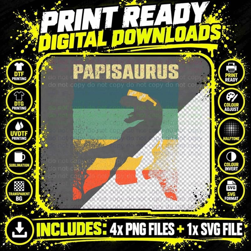 Funny Papisaurus Design for Men Dad Grandpa Dinosaur Png SVG Digital Bundle