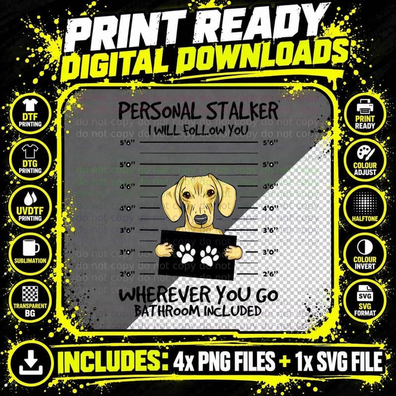 Funny Personal Stalker Cream Dachshund for Dog Owner Png SVG Digital Bundle