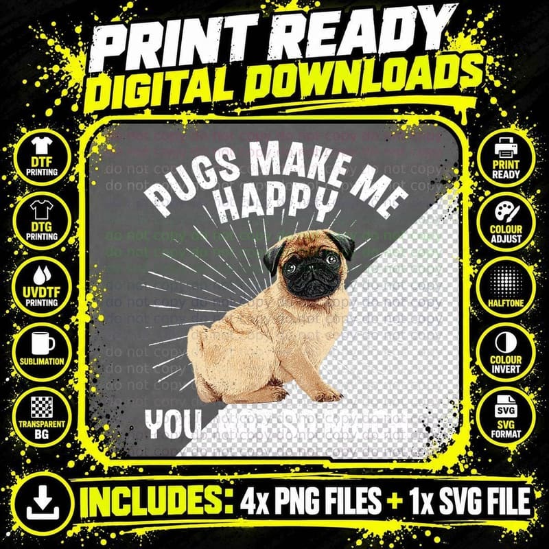 Funny Pug Design for Men Women Puppy Pet Dog Breed Pug Png SVG Digital Bundle