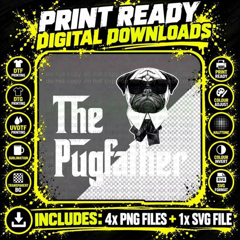 Funny Pug Owner the Pugfather Father Gift Dog Lovers Png SVG Digital Bundle