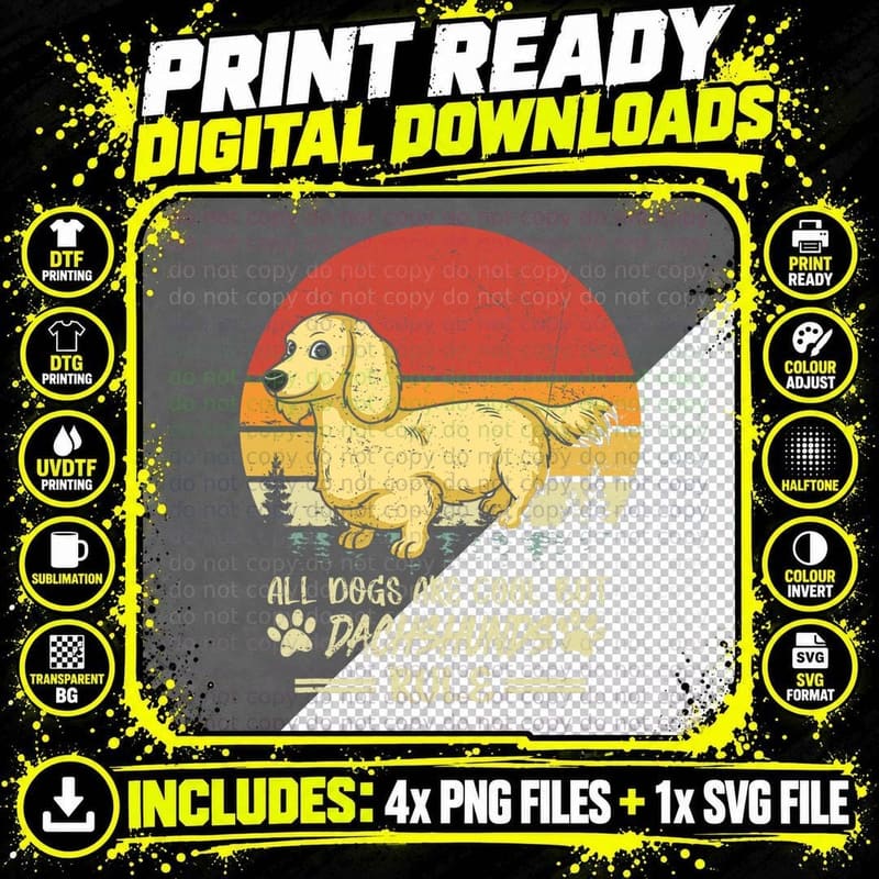 Funny Rules for the Owner of Cream Dachshund Dog Vintage Png SVG Digital Bundle