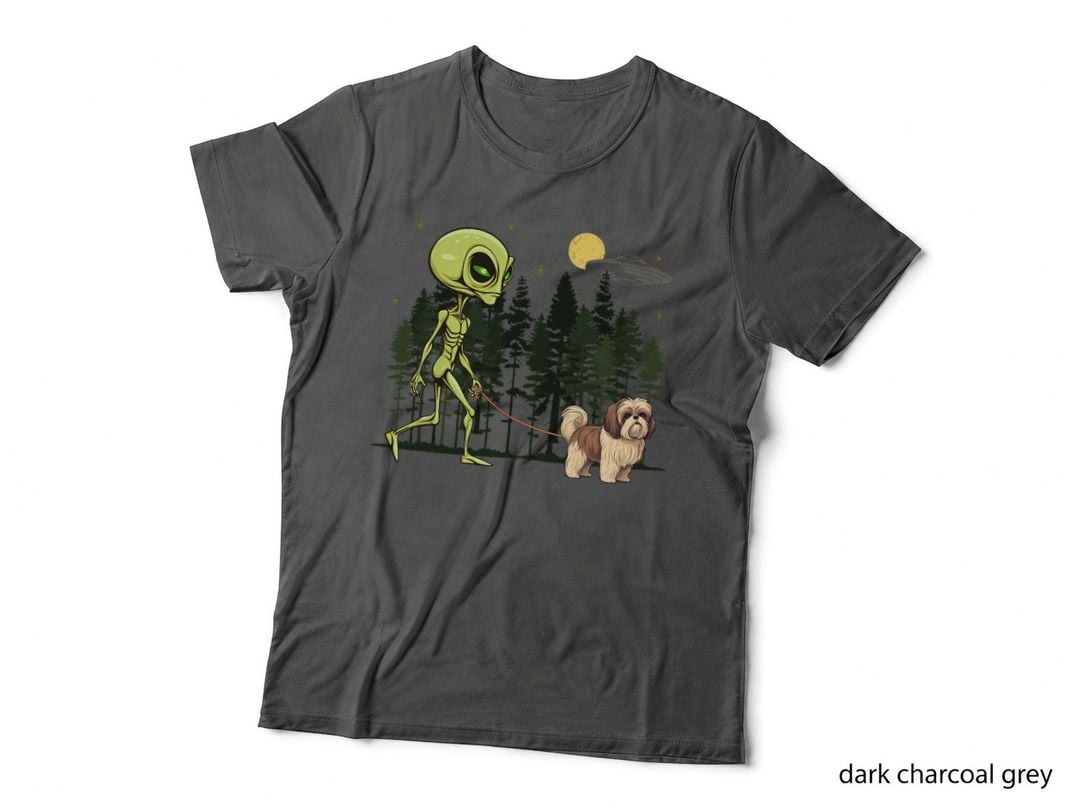 Funny Shih Tzu Alien Walking UFO Pet Dog Mom Dad T-Shirt