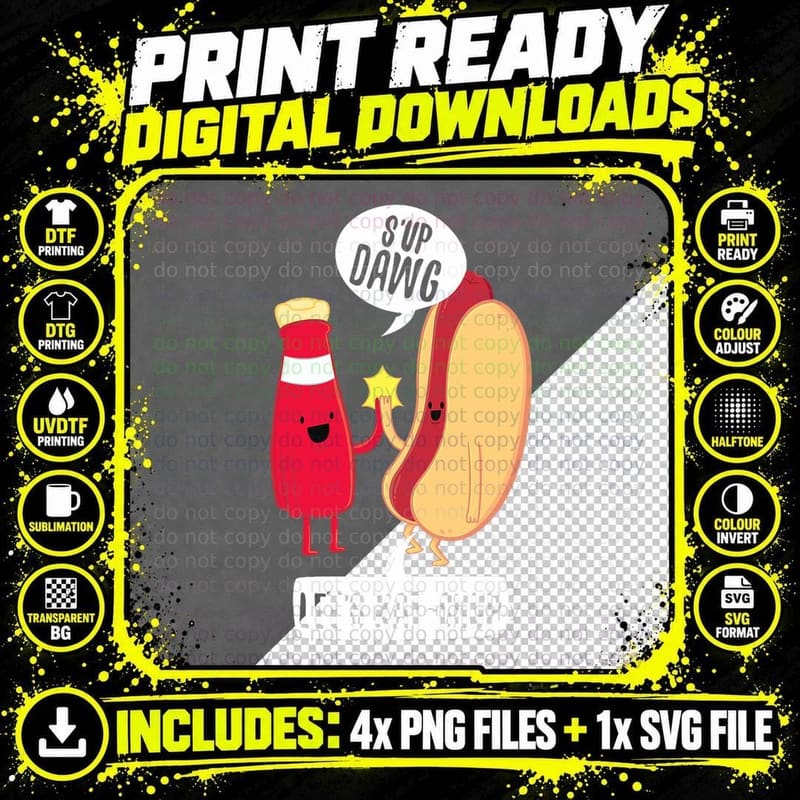 Funny What's up Hot Dog Ketchup Hotdogolists T-Shirt Png SVG Digital Bundle