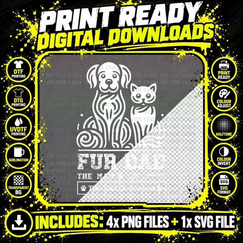 Fur Dad Pet Lover Cat Dog Dad Husband Funny Fathers Day Png SVG Digital Bundle