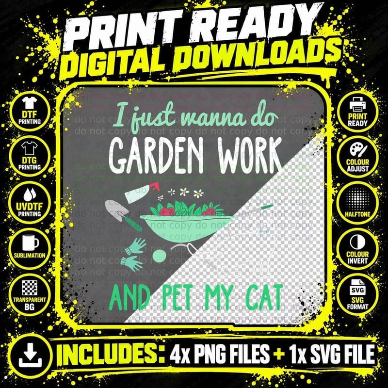 Gardening Cat Lover Shirt Funny Garden Work Cats Plant Png SVG Digital Bundle