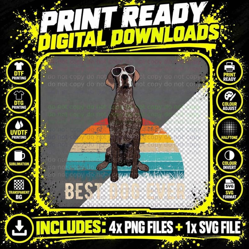 German Shorthaired Pointer GSP Dog Breed T-Shirt Png SVG Digital Bundle