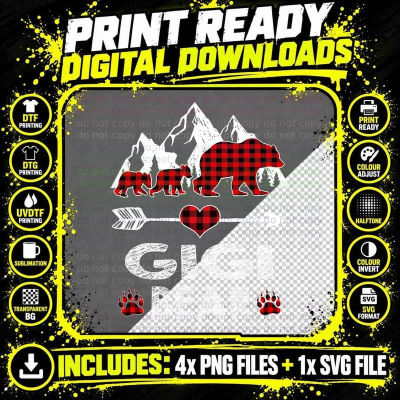 Gigi Bear Shirt Red Buffalo Plaid Gigi Bear Pajama Png SVG Digital Bundle