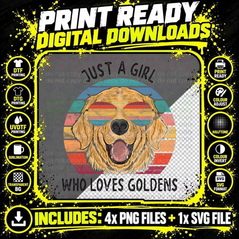 Girl Who Loves Golden Retrievers Dog Gifts T-Shirt Png SVG Digital Bundle