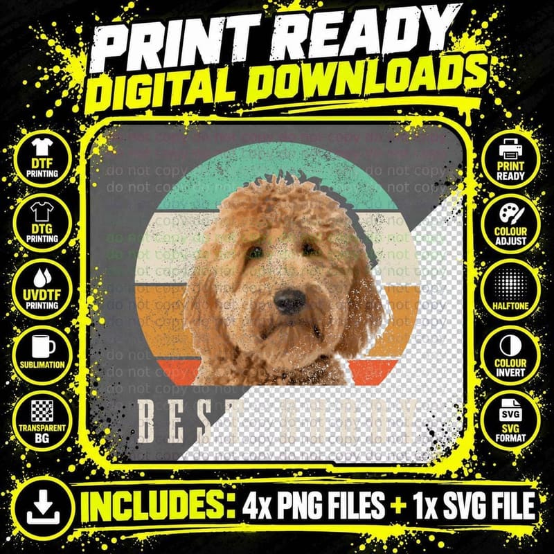 Goldendoodle Dad Doodle Mom Best Buddy Retro Vintage Dog Png SVG Digital Bundle