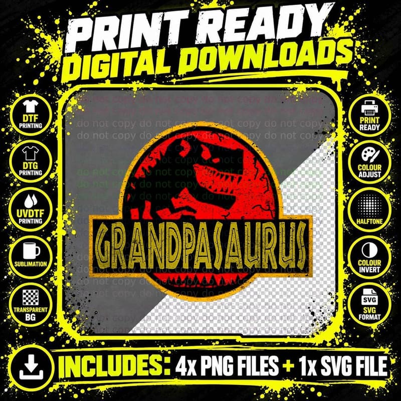 Grandpasaurus Dinosaur Rex Father Day for Dad Funny Gift Png SVG Digital Bundle