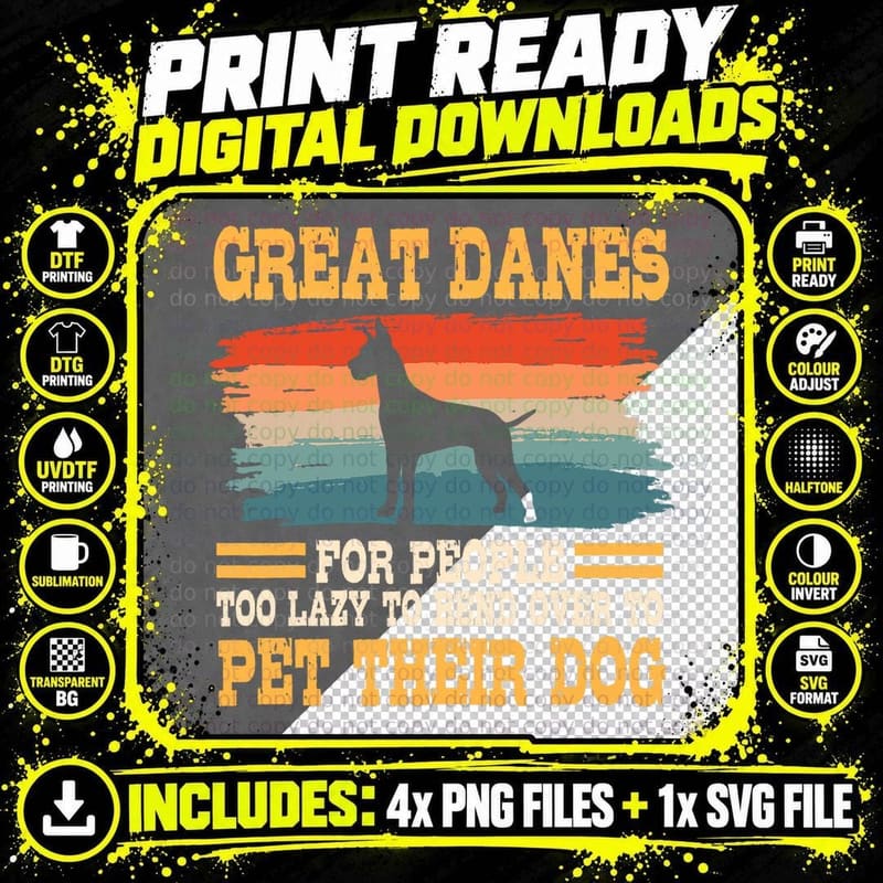 Great Dane Retro Vintage German Mastiff Gentle Dog Lover Png SVG Digital Bundle