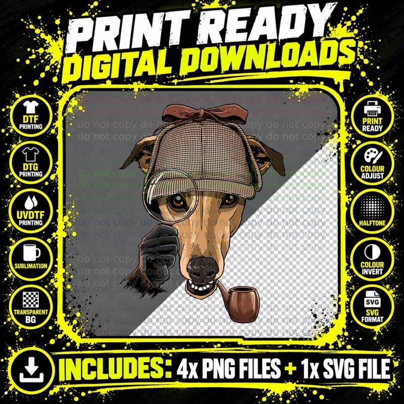 Greyhound Detective Greyhound Dog Lover T-Shirt Png SVG Digital Bundle