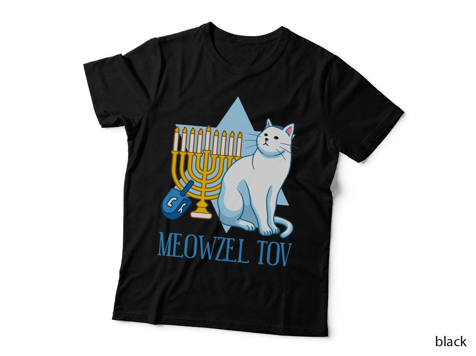Hanukkah Jewish Cat Lover Gift Meowzel Tov Menorah Dreidel T-Shirt