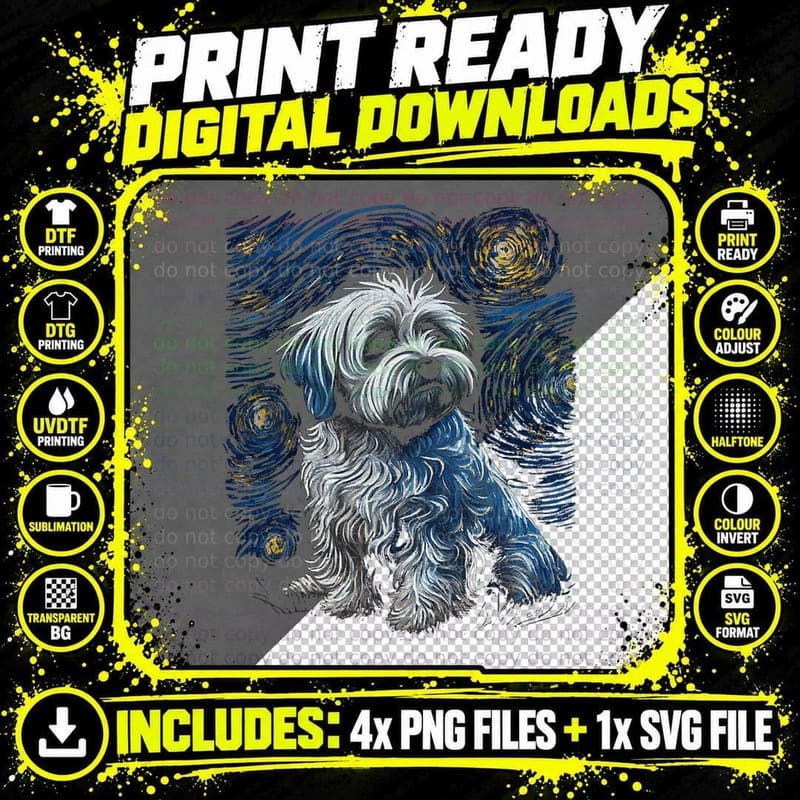 Havanese Dog Starry Night Dogs Lover Gifts Graphic Png SVG Digital Bundle