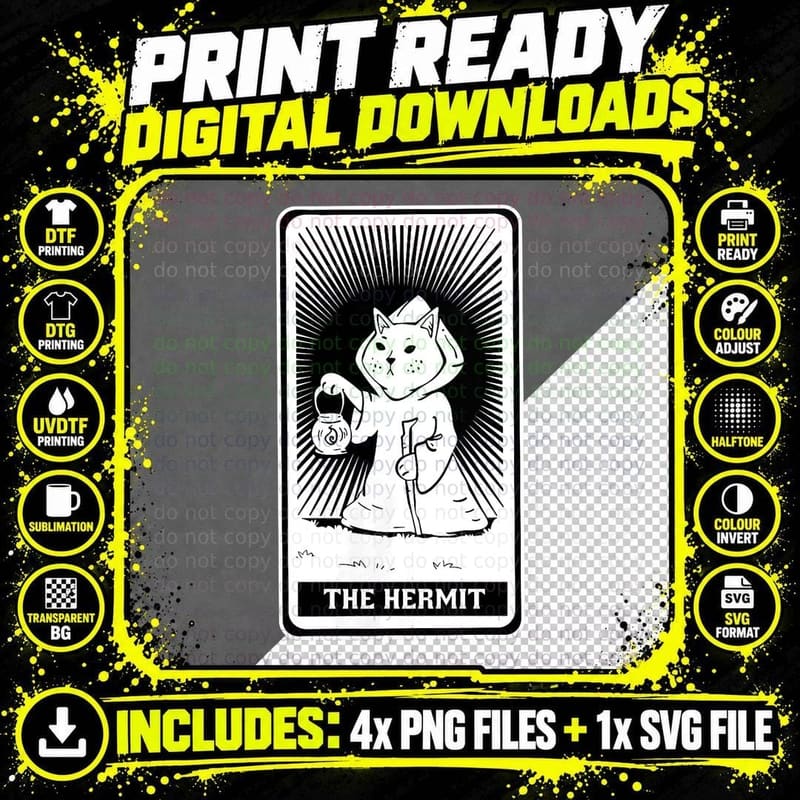 Hermit Cat Tarot Card T-Shirt Png SVG Digital Bundle