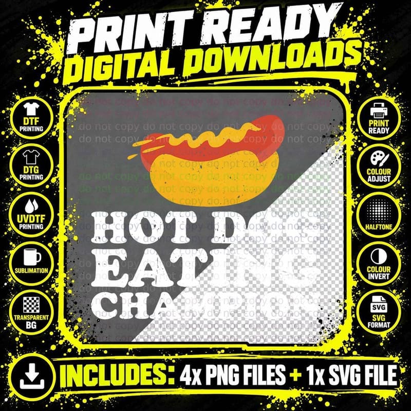 Hot Dog Eating Champion - T-Shirt Png SVG Digital Bundle