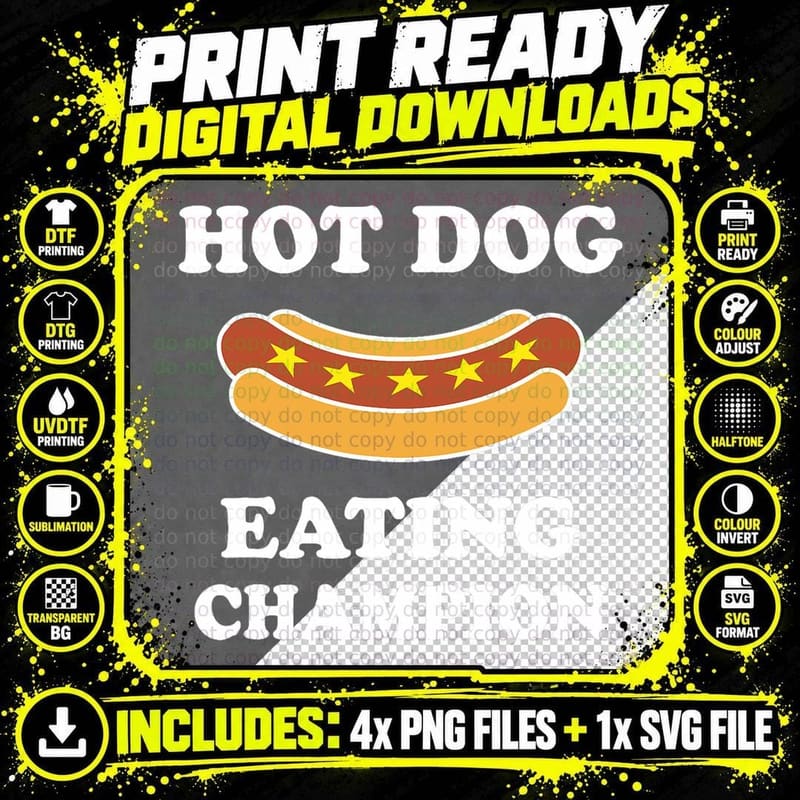 Hot Dog Eating Champion Shirt Funny Prize for the Winner Png SVG Digital Bundle