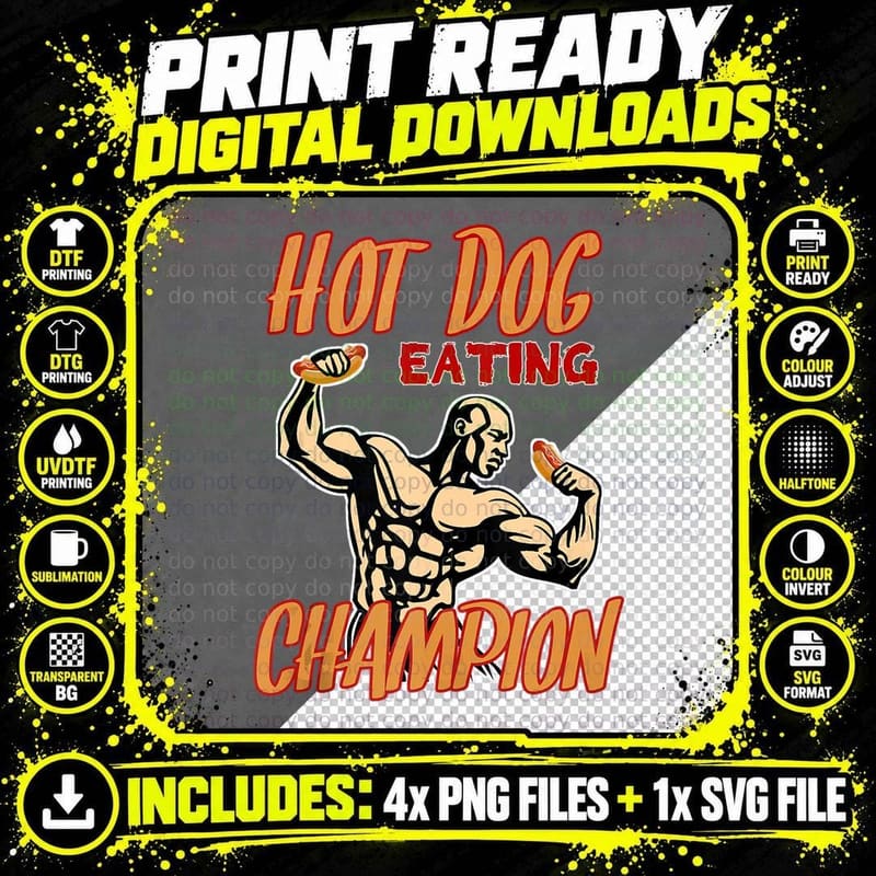 Hot Dog Eating Champion, Hot Dogs Lovers Funny Gift Png SVG Digital Bundle