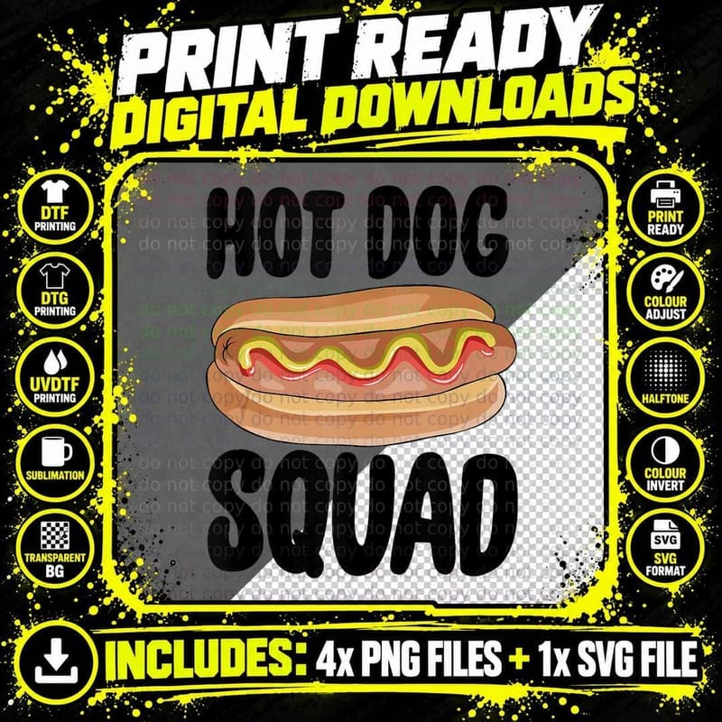 Hot Dog Gift T-Shirt Hotdog Squad Gift T-Shirt, Lover Tee Png SVG Digital Bundle