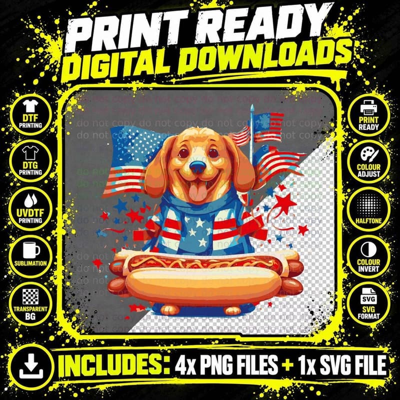 Hot Dog Sausages Frank Day Merican Sarcastic Food Animal Png SVG Digital Bundle