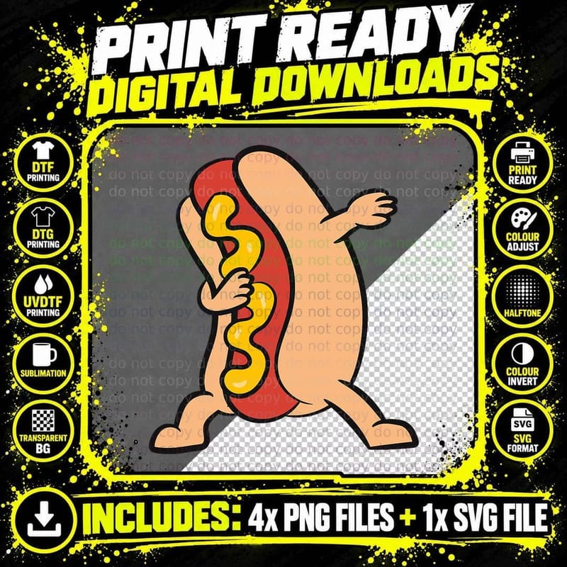 Hotdog Dabbing Hot Dog Mustard Dabbing Hotdog T-Shirt Png SVG Digital Bundle