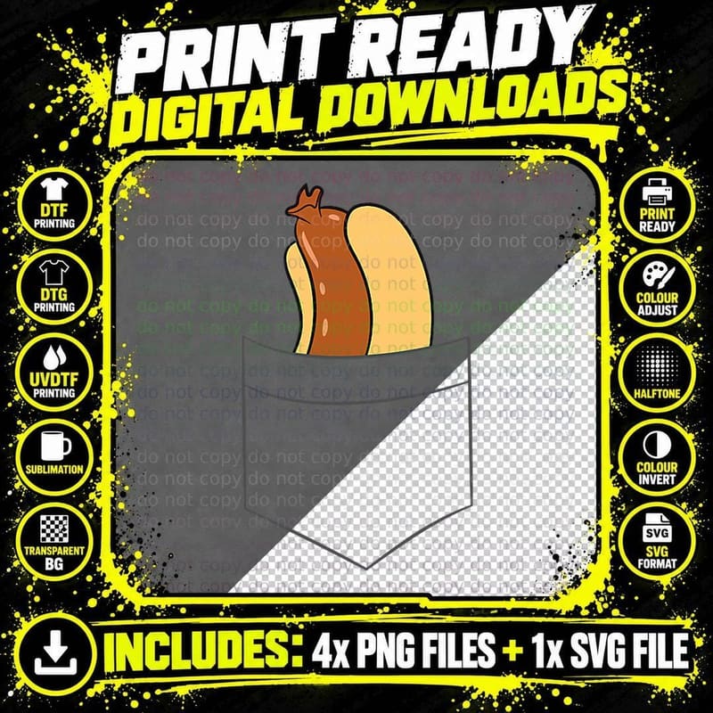 Hotdog in the Pocket Sausage Hotdog Bun Pocket Hot Dog Png SVG Digital Bundle