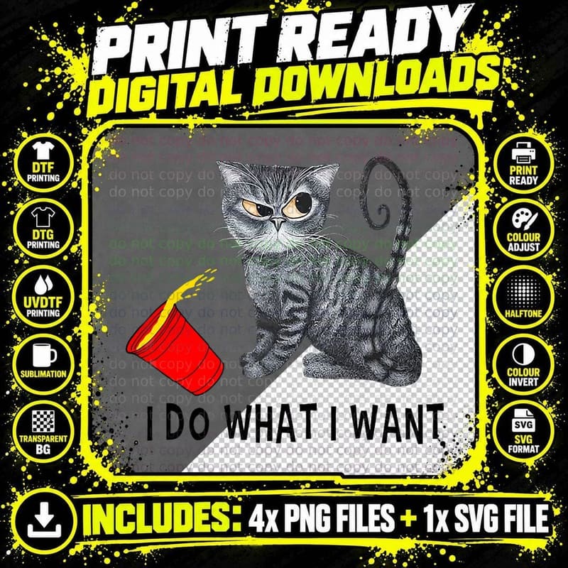 I Do What I Want Cat Coffee Black Cat Red Cup Funny Png SVG Digital Bundle