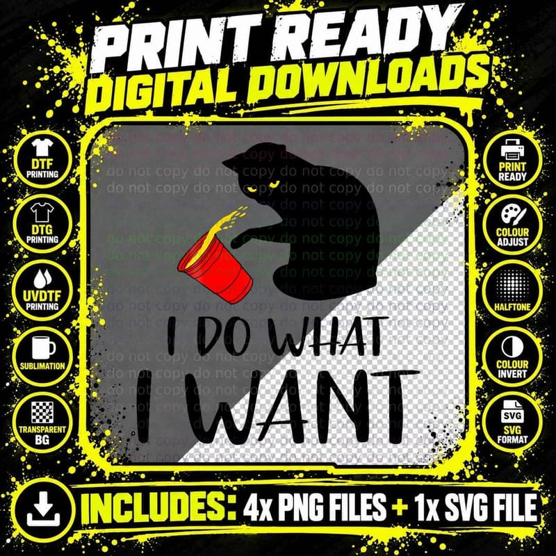 I Do What I Want Funny Black Cat Red Cup Funny My Cat Png SVG Digital Bundle