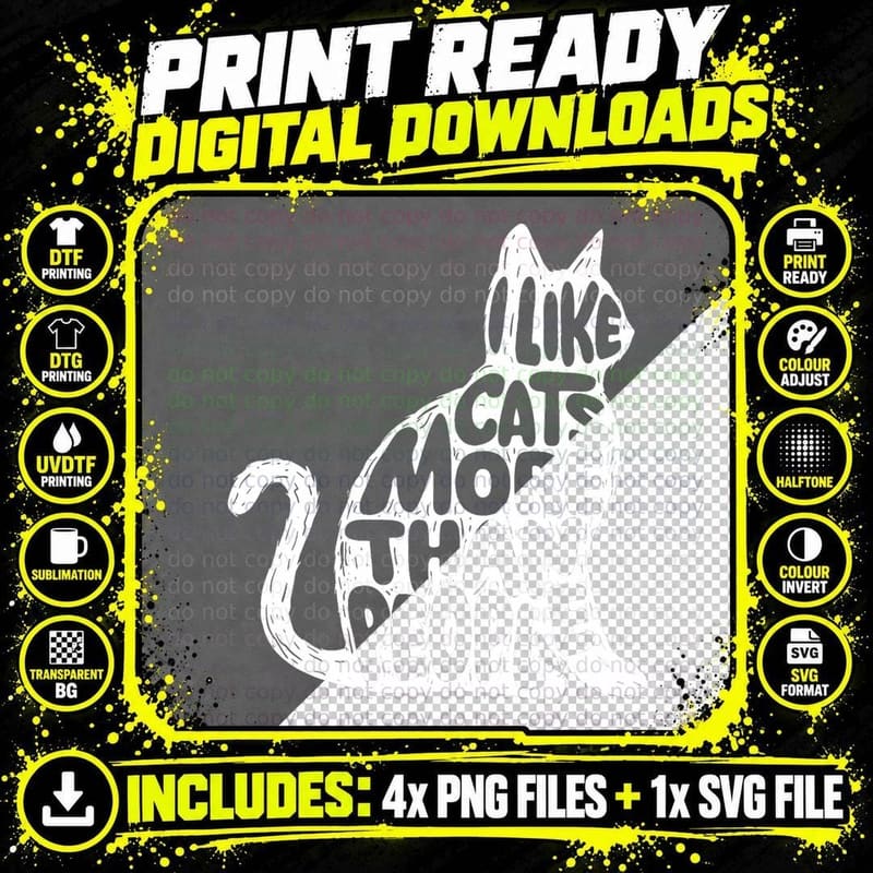 I Like Cats More Than People - Cat Lover Kitten Kitty Png SVG Digital Bundle