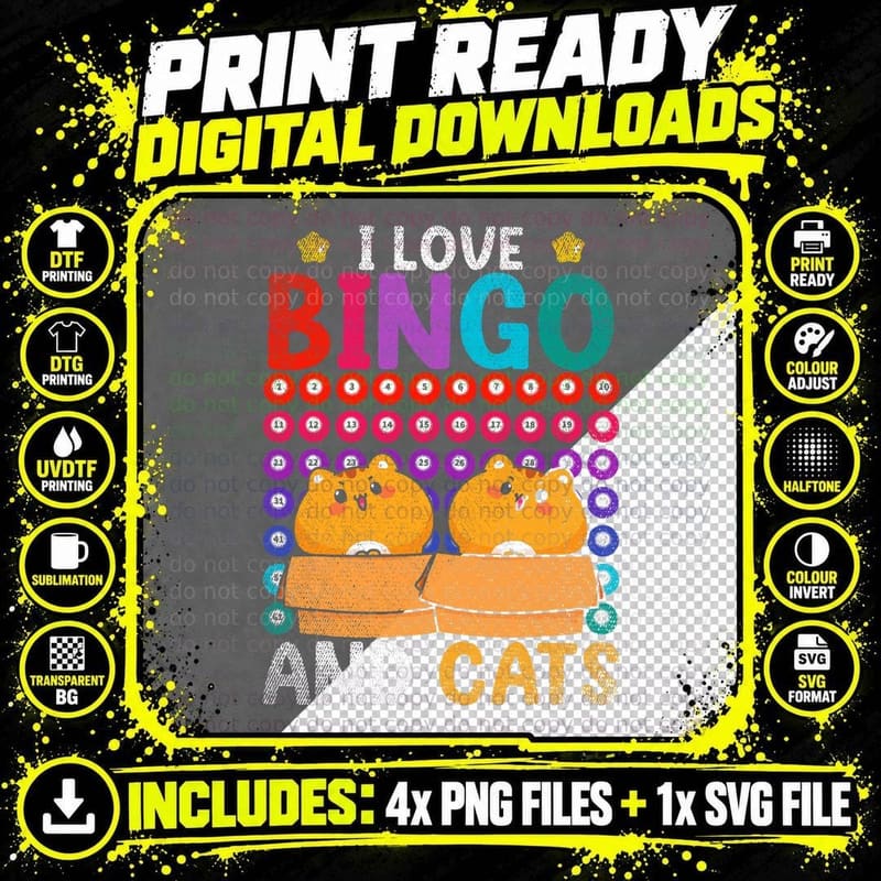 I Love Bingo and Cats Gambling Bingo Player Cat Lover Png SVG Digital Bundle