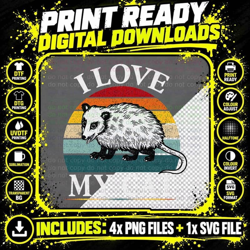 I Love My Cat Opossum Fuuny Possums T-Shirt Png SVG Digital Bundle